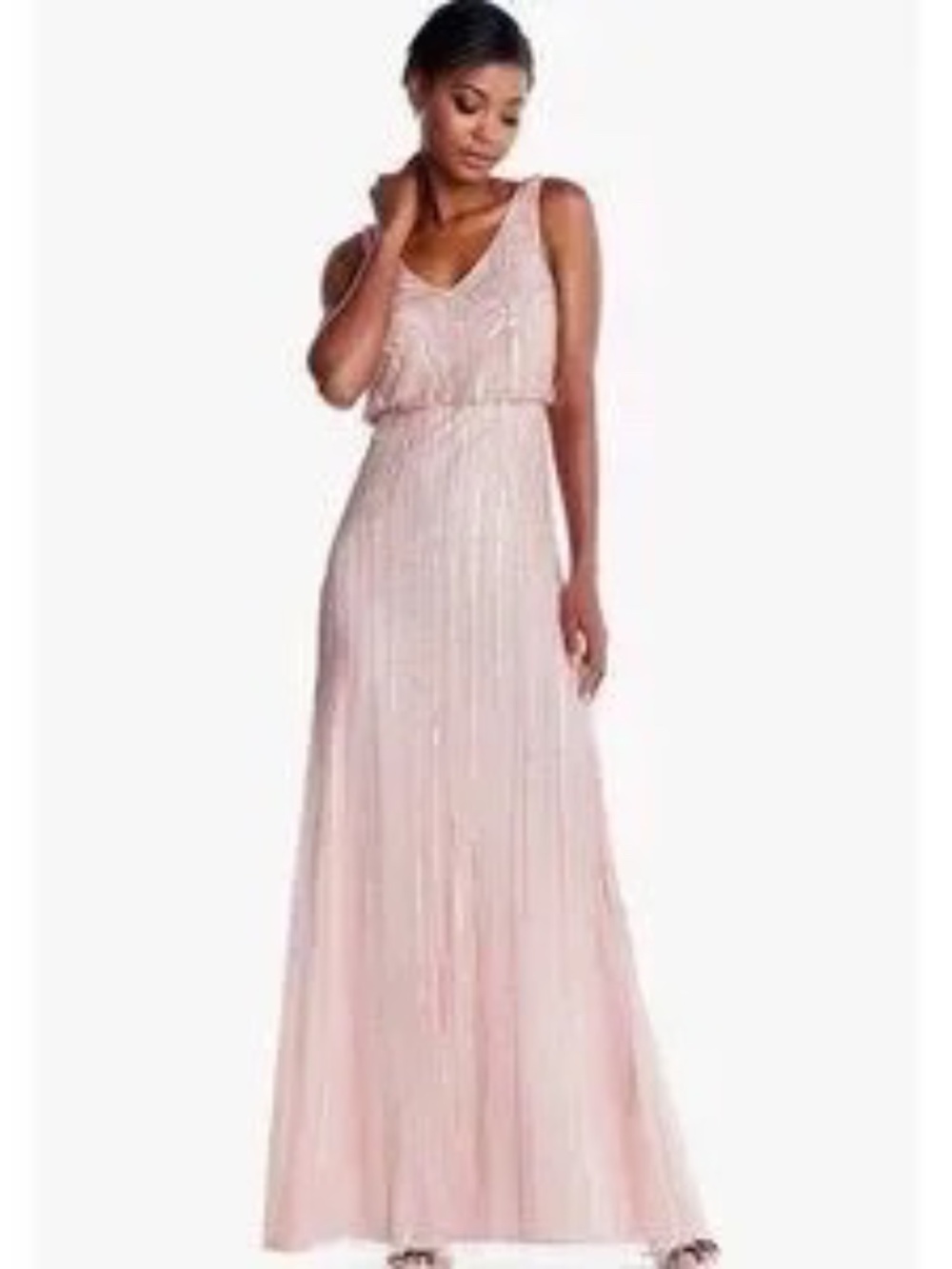 Adrianna Papell Blouson Beaded Art Nouveau(Blush) Evening Gown